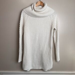 A New Day Cowl Neck/Turtle Neck Cream Ribbed-Knit Mid-Length Cozy Sweater XS EUC